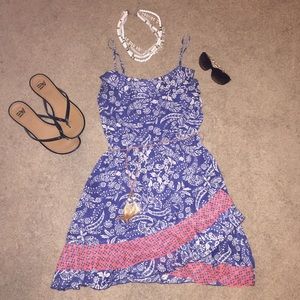 Blue floral boho sundress with ruffles